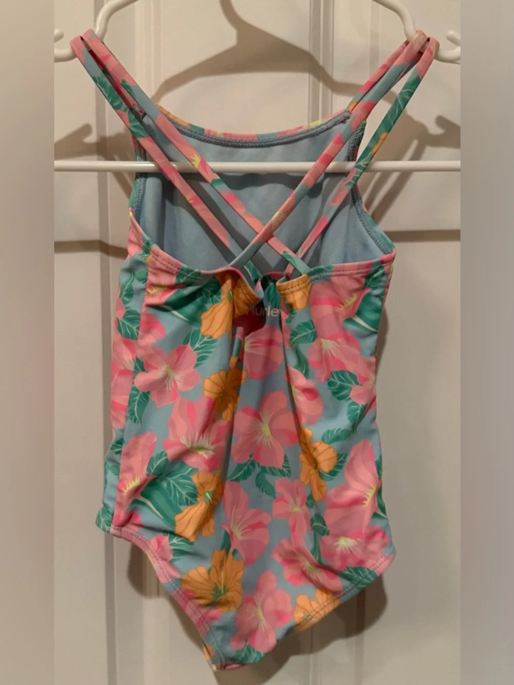 Hurley Girls Floral One-Piece Swimsuit - Blue, Pink & Orange - Picture 2 of 7